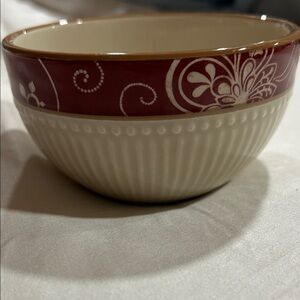 Pier 1 Ironstone Bowl Plate with Black Transfer Stamp on Cream Base
